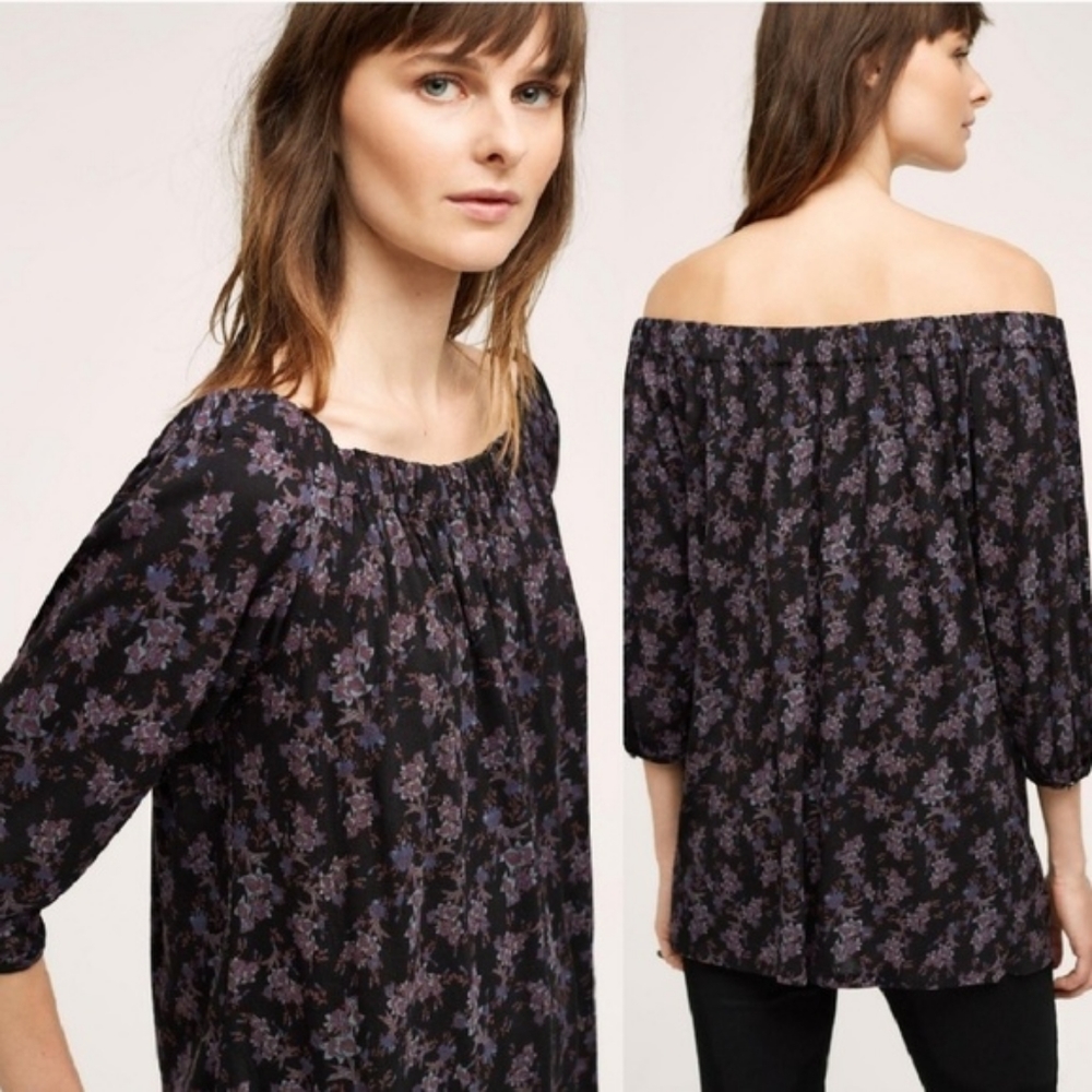 Anthropologie Deletta Caitha Black Floral Off Shoulder Top XS